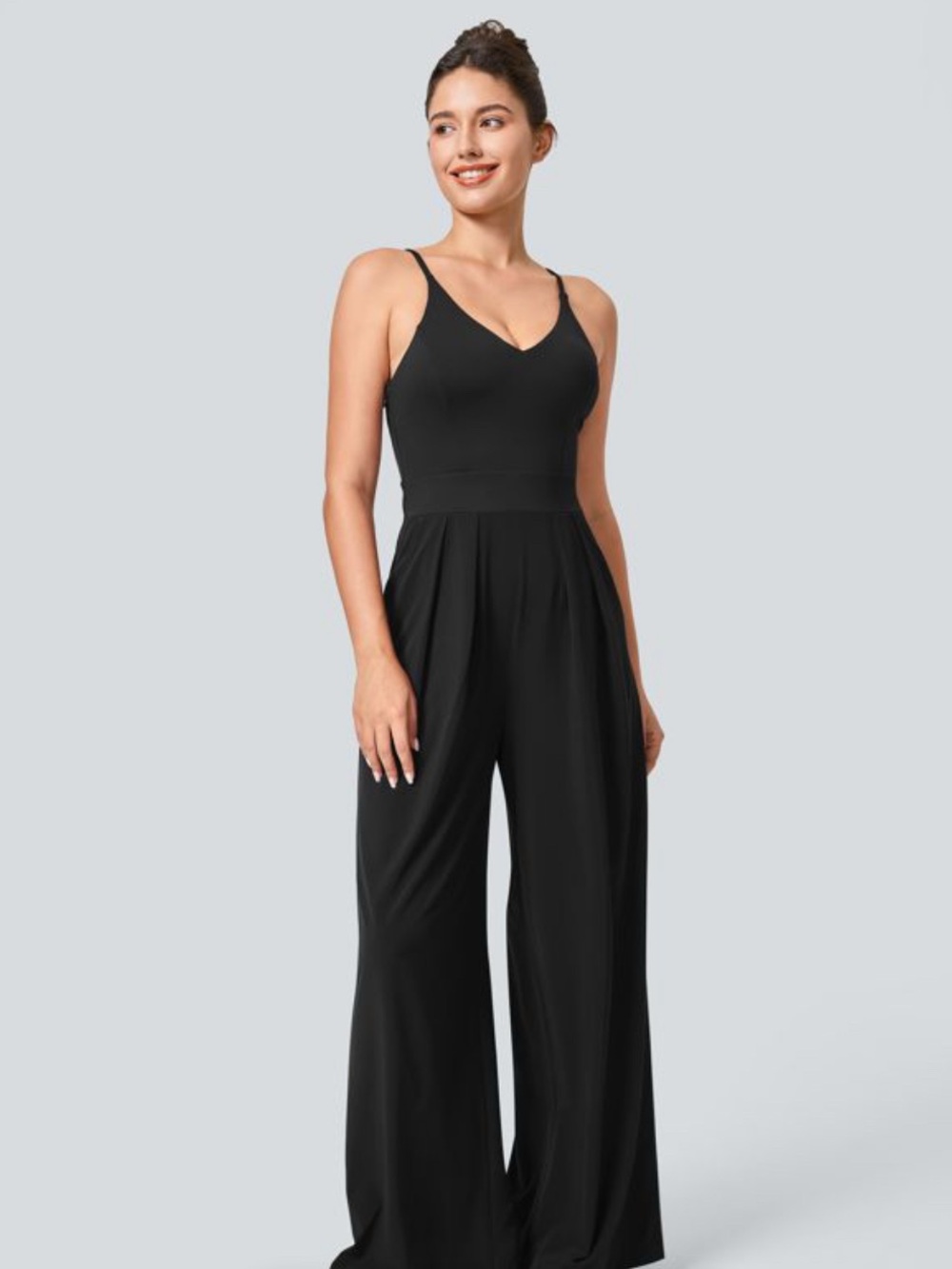 HALARA NWT-Black Wide-Leg Jumpsuit with Spaghetti Straps